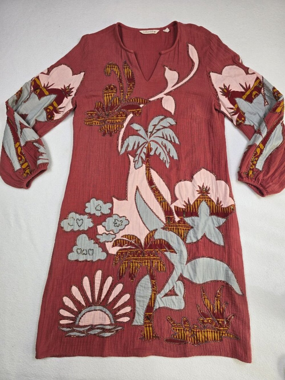 Soft Surroundings Dusty Pink Mauve Beaded Dress PS Cotton Boho Petite